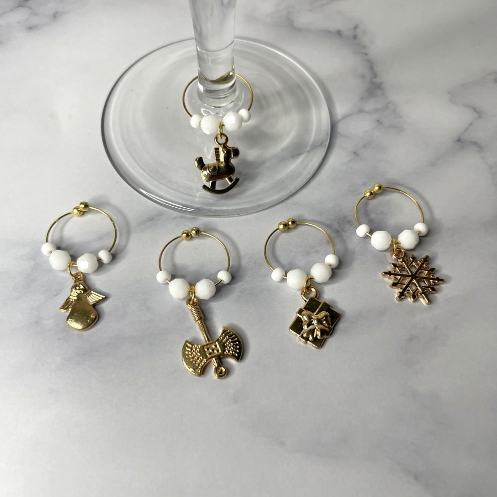 White and gold Xmas theme wine charms
